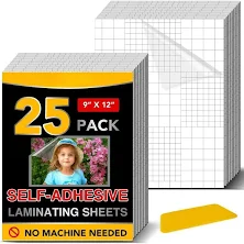 Self Adhesive Laminating Sheets, 9 X 12 Inch, Clear Sticker Laminate Sheets Waterproof for Documents, Photos, No Machine Needed Heatless Durable