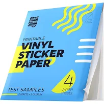 Premium Printable Vinyl Sticker Paper for Inkjet Printer and Laser - 4 White Matte and Glossy Sticker Paper Waterproof - Durability Adhesive Paper