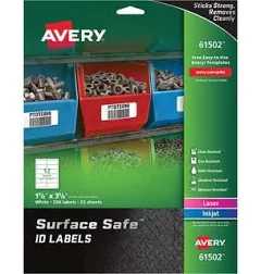 Surface Safe Durable ID Labels, Removable Adhesive, Water & Chemical Resistant, 1-5/8