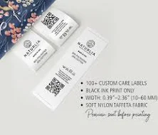 Custom Care Labels – 100+ Sew-in Clothing Tags with Logo, Brand Name & Laundry Instructions | Washable Nylon Taffeta, Black Ink Only