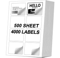 (4000 Labels/500 Sheets) Self Adhesive Name Tag Stickers 8 Labels Per Sheet A4 3-3/8