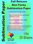 Sublimation Paper, Non Tacky, Full Release (8.5"x14", 20ct, 125G)