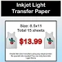 *Sale* InkJet light Transfer Paper - 15pk