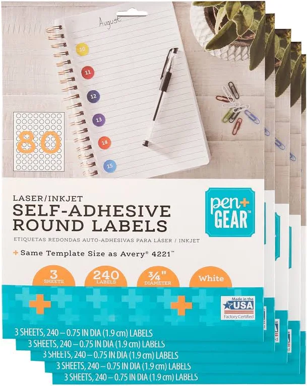 Pen+gear Round Permanent Adhesive Inkjet Printer Labels