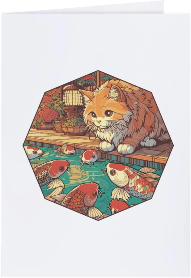 4 x 'Anime Cat With Fish Pond' Gift Tags / Labels