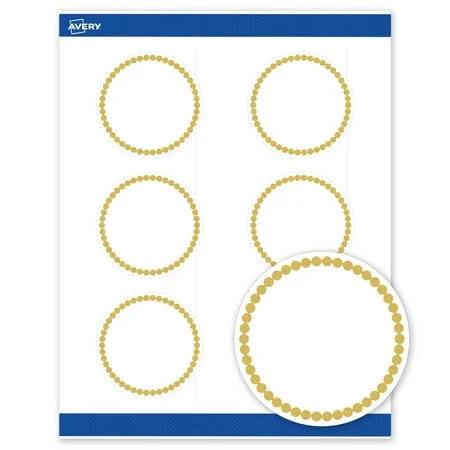 Avery 3" Diameter Pre-Printed Gold Beads Design 60 ct White