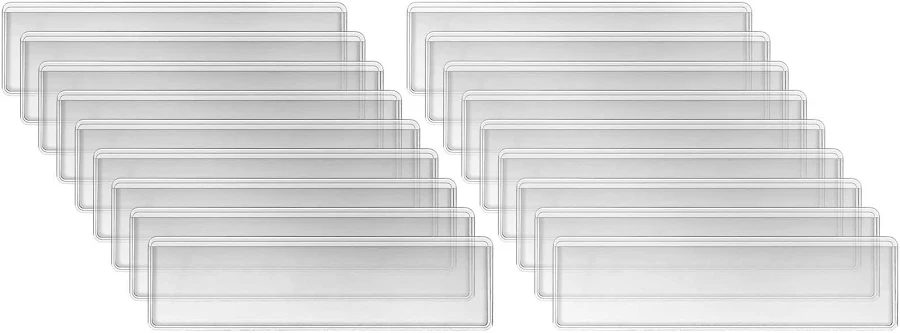 Etokfoks Label Holders 50 Pack Adhesive Clear Vinyl Label Pockets 1 2 x 4 3 Inch Tag Card Holders for Drawers Shelves Cabinets and Files | LETCNMSVS
