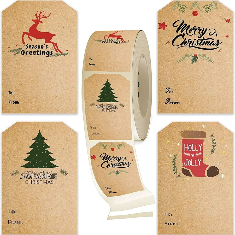 HomeDoReMi Self Adhesive Gift Tag Stickers -Christmas Gift Tags- Decorative Stickers for Holiday Presents & Packages - Easy to Write& Peel