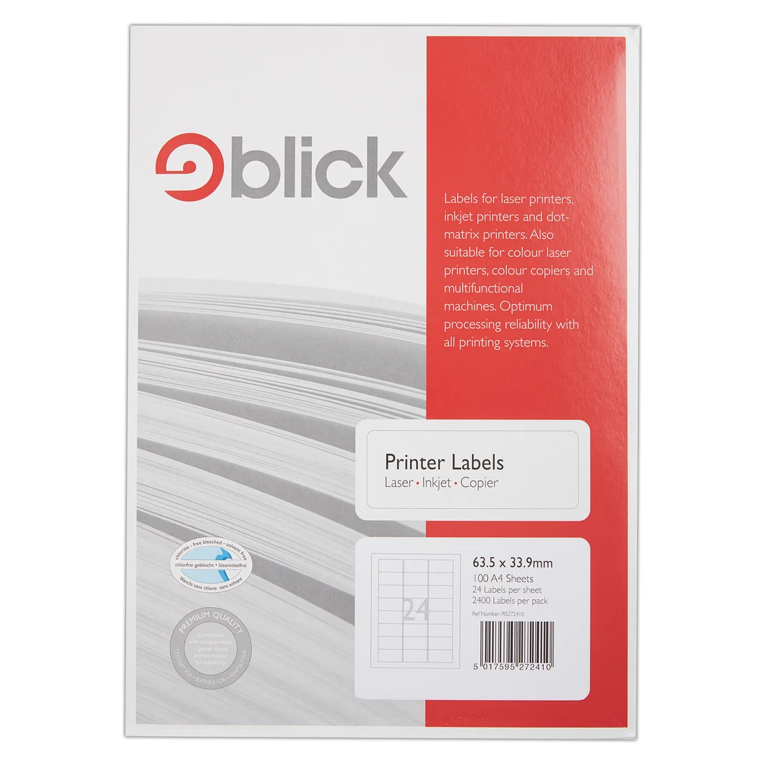 100 A4 Sheets Of 24 Labels Each – 63.5 X 33.9mm Self-Adhesive Matt Velum Paper, Compatible With Inkjet & Laser Printers, Perfect For FBA & Mailing