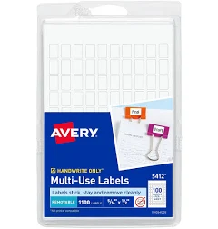 Avery 13934/5412 Multipurpose Labels, 5/16 x 1/2, White, Non-Printable, 1100 Labels/Pack , Paper | Quill