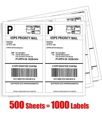 1000 Half Sheet Shipping Labels 8.5x5.5 Self Adhesive 2/sheet For All