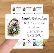 Hedgehog Personalised Address Labels, 21 Custom Self Adhesive Stickers - A4 Stic