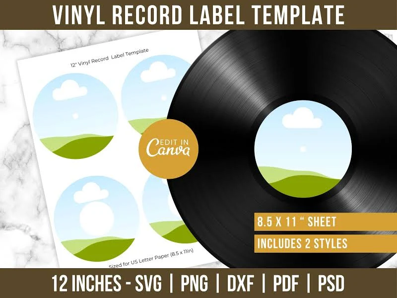 Vinyl Record Label Template, 12 Inch, Canva Editable (Digital Download)