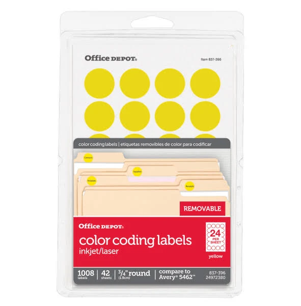 Office Depot Removable Round Color- Coding Labels