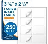 Spartan Industrial Printable Laser and Inkjet Labels - 3 3/8" x 2 1/3" White Name Tag Labels - 250 Sheets, 2000 Total Labels