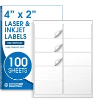 4" x 2" Printable Shipping Address Labels Compatible with Inkjet and Laser Printers - 100 Sheets, 1000 Total Matte White Paper Stickers for Mailing