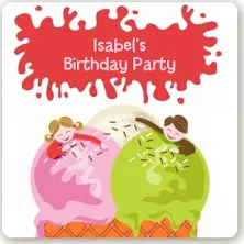 Ice Cream - Square Personalized Birthday Party Sticker Labels