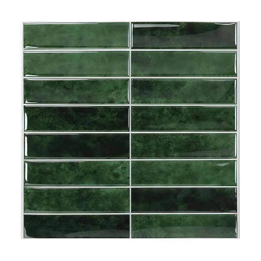 Forest Green Vinyl Adhesive Wall Tile Sticker, 10 Sheets of 12 in. x 12 in. Bathroom Backsplash