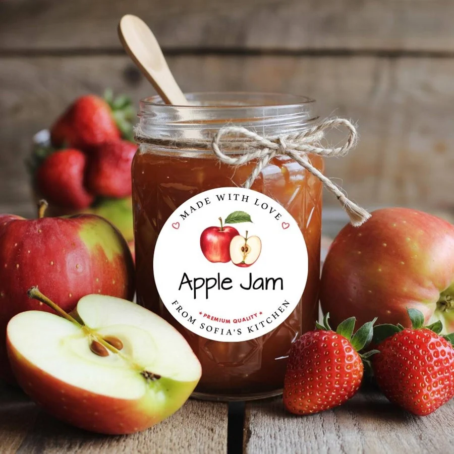Personalized Apple Jam Roll Labels, Custom Apple Jam Product Stickers, Business Apple Jam Labels for Jars, Apple Jam Canning, Lid Stickers Square: 2" 
