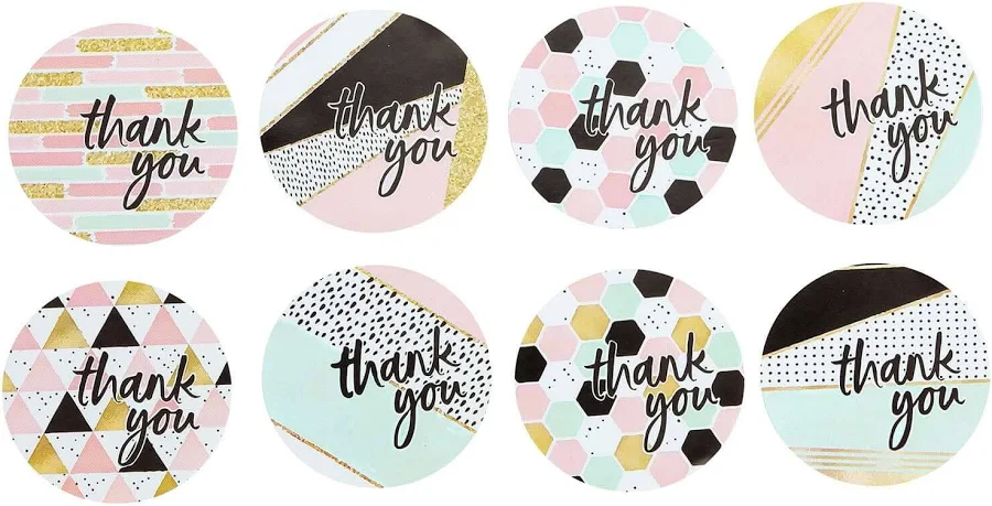 500 Pieces Thank You Black/White/gold/pink Glam Stickers Roll