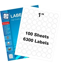 1" Round Sticker Labels - White Printable Sheets, Circle Labels, 100