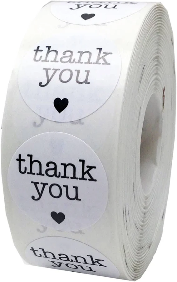 White and Black Thank You Circle Stickers