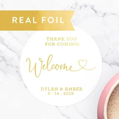 Welcome Stickers for Favors, Gold Foil Wedding, Gift Bag Sticker, Gift Box Label, Guest Favor, Welcome Stickers for Wedding Bags, C014
