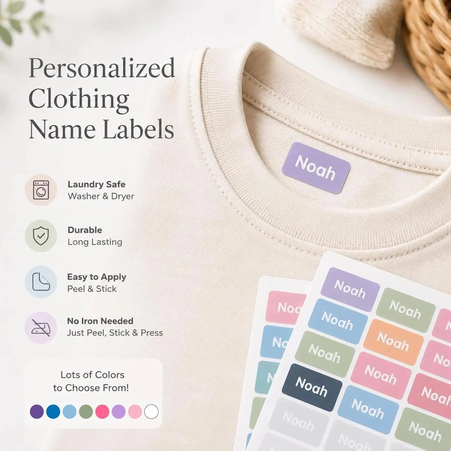 Personalized Clothing Name Labels Waterproof Peel Stick Kids School Daycare Camp Uniform Laundry Safe