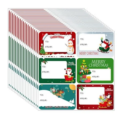 Christmas Labels, 120 Pcs Christmas Stickers,Xmas Present Gift Stickers, Self-Adhesive Tags, Xmas Tags - Size 65 x 45mm Name Labels for Presents
