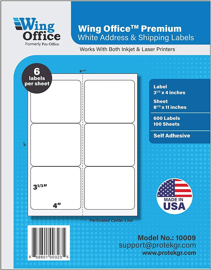 Pro Office Shipping Labels for Printers Premium Self Adhesive