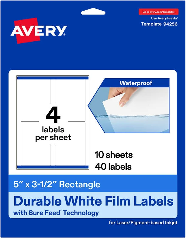 Avery Waterproof Rectangle Labels with Sure Feed