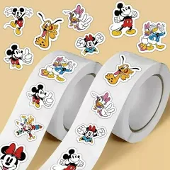 1000pcs Cartoon Anime Cute Sticker Roll - Mickey Self Adhesive Seal Water Bottle Laptop Carrying Case Total 10 Styles Birthday Party Supplies
