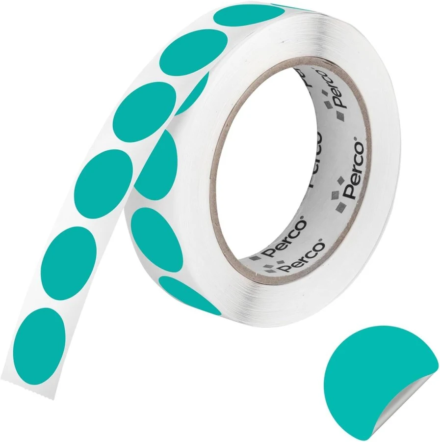Perco 1 inch Removable Round Sticker Labels, Teal