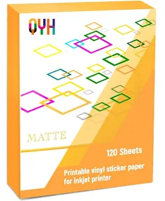 QYH Premium Printable Vinyl for Inkjet Printer-120 Matte Waterproof Sticker Paper 8.5" x 11" White Decal Labels