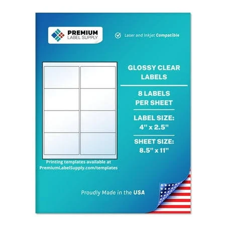 Premium Label Supply Glossy Clear Address Labels 4 x 2.5 inch Laser/Inkjet Compatible (8 Labels/Sheet), 10 Sheets 80 Total Adhesive Labels, Women's, 
