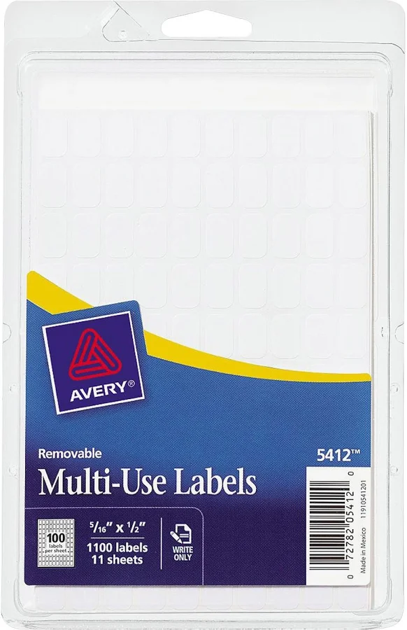 Avery Removable ID Labels 5/16" Width x 1/2" Length - Removable Adhesive - Rectangle - White - Paper - Self-adhesive - 1100 / Pack (05412)