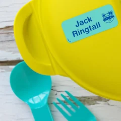 Personalised rectangular stick-on labels for objects. Up to 3 lines of text. High quality, durable and waterproof.