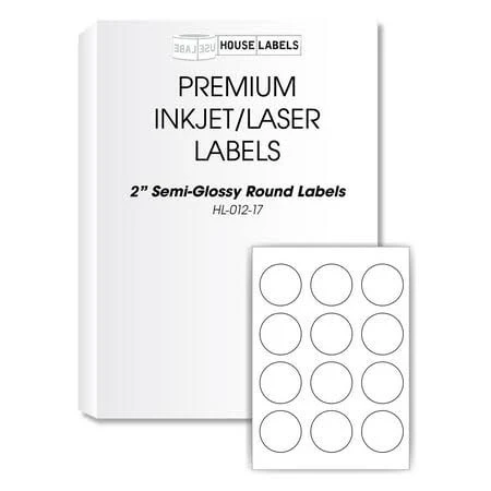 Houselabels 12-up Glossy Round Labels for Laser and Inkjet Printers