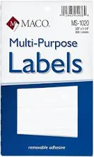 Maco White Rectangular Multi-Purpose Labels, 5/8 x 1-1/4 Inches, 800 per Box (MS-1020)