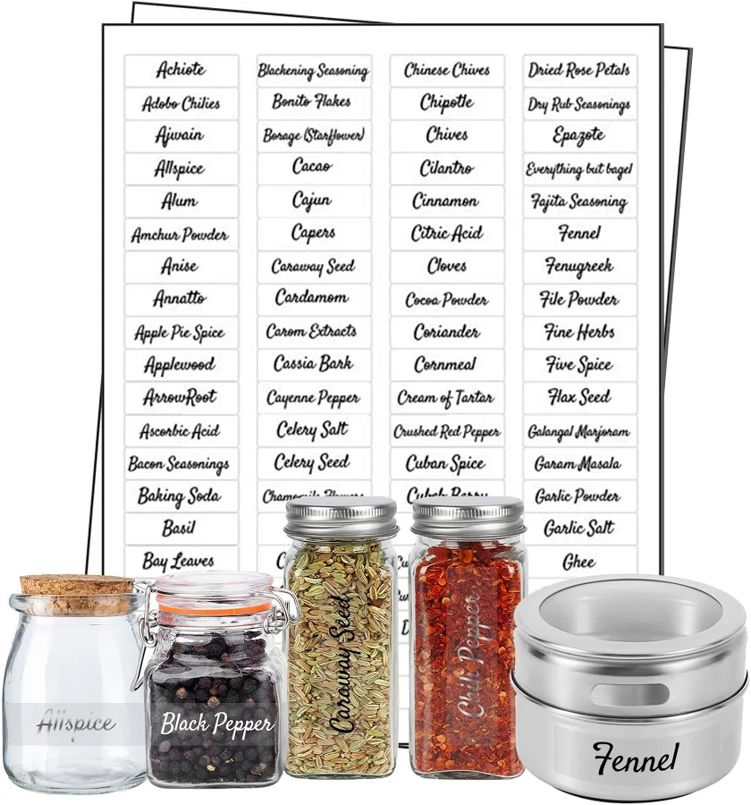Modern Minimalist Printed Spice Labels, Kitchen herb organization stickers, Clear waterproof small spice jar decals, Pantry Canister labels