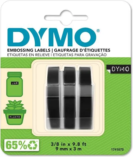 Dymo Embossing Labels 3/8 Black 1741670