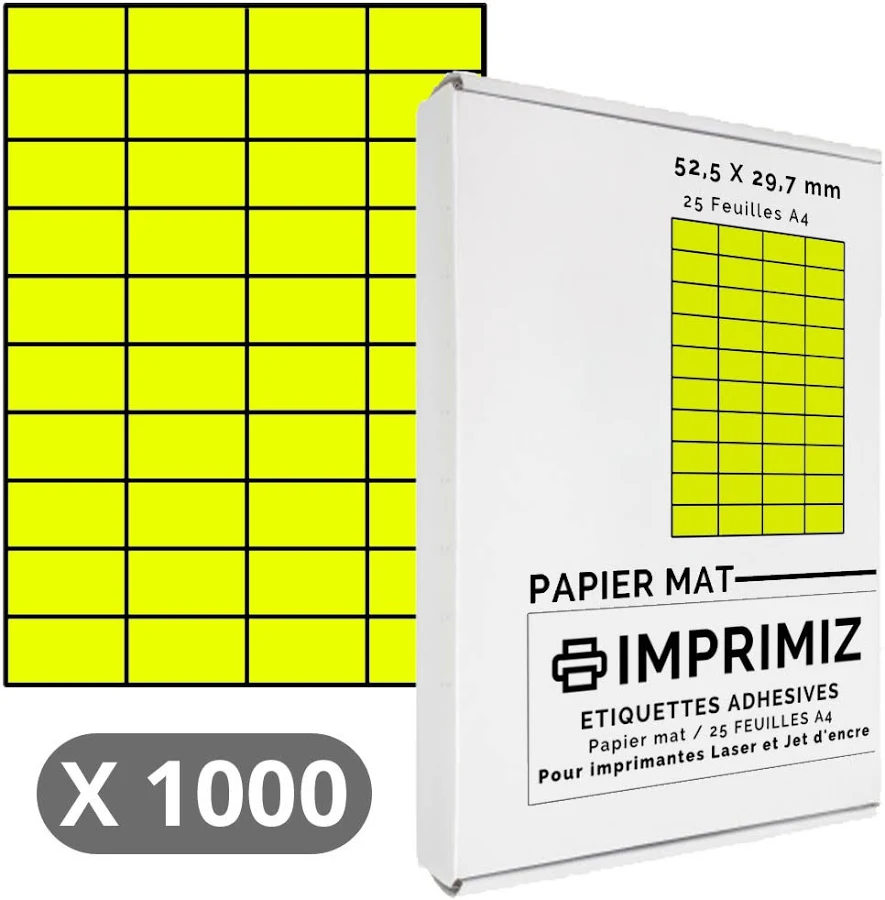 1000 Labels 52.5 x 29.7 mm - Fluorescent yellow - 25 A4 self-adhesive sheets