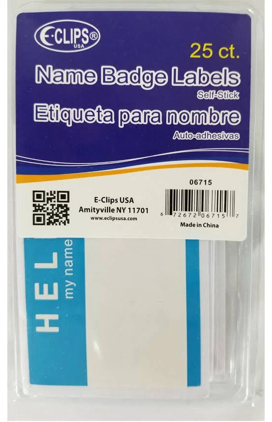 36 Peel & Stick Name Badge Labels, 25 Pack