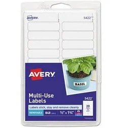 Avery Self-Adhesive Removable Labels, 0.5 x 1.75 Inches, White, 840 per Pack (05422)- Pack of 2