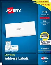 White Easy Peel Address 1x2-5/8in Labels 750/pk - 2ea