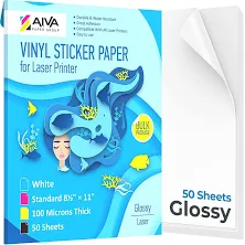 Printable Vinyl Sticker Paper For Laser Printer - Glossy White - 50
