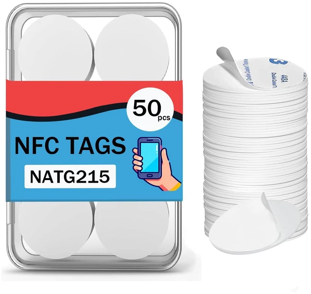 50pcs NFC 215 Tags Stickers, Blank Rewritable NTAG215, Game Character Cards with Adhesive Back, 504 Bytes Memory Compatible with TagMo & NFC Enabled 
