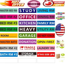 1200 Pcs 25 Designs Pre Printed Color Coded Home Moving Box Labels with Customiz