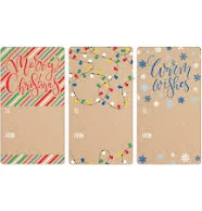 Christmas Gift Tag Stickers Kraft Paper Stripes, Lights, and Snowflakes