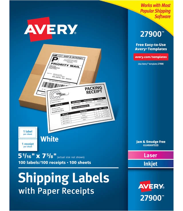 Avery Bulk Shipping Labels with Paper Receipt